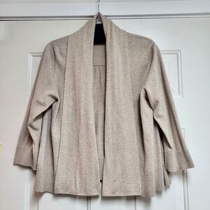 Eileen Fisher Open Front Cropped Cardigan 3/4 Sleeves Shawl Collar, Cotton, Tan